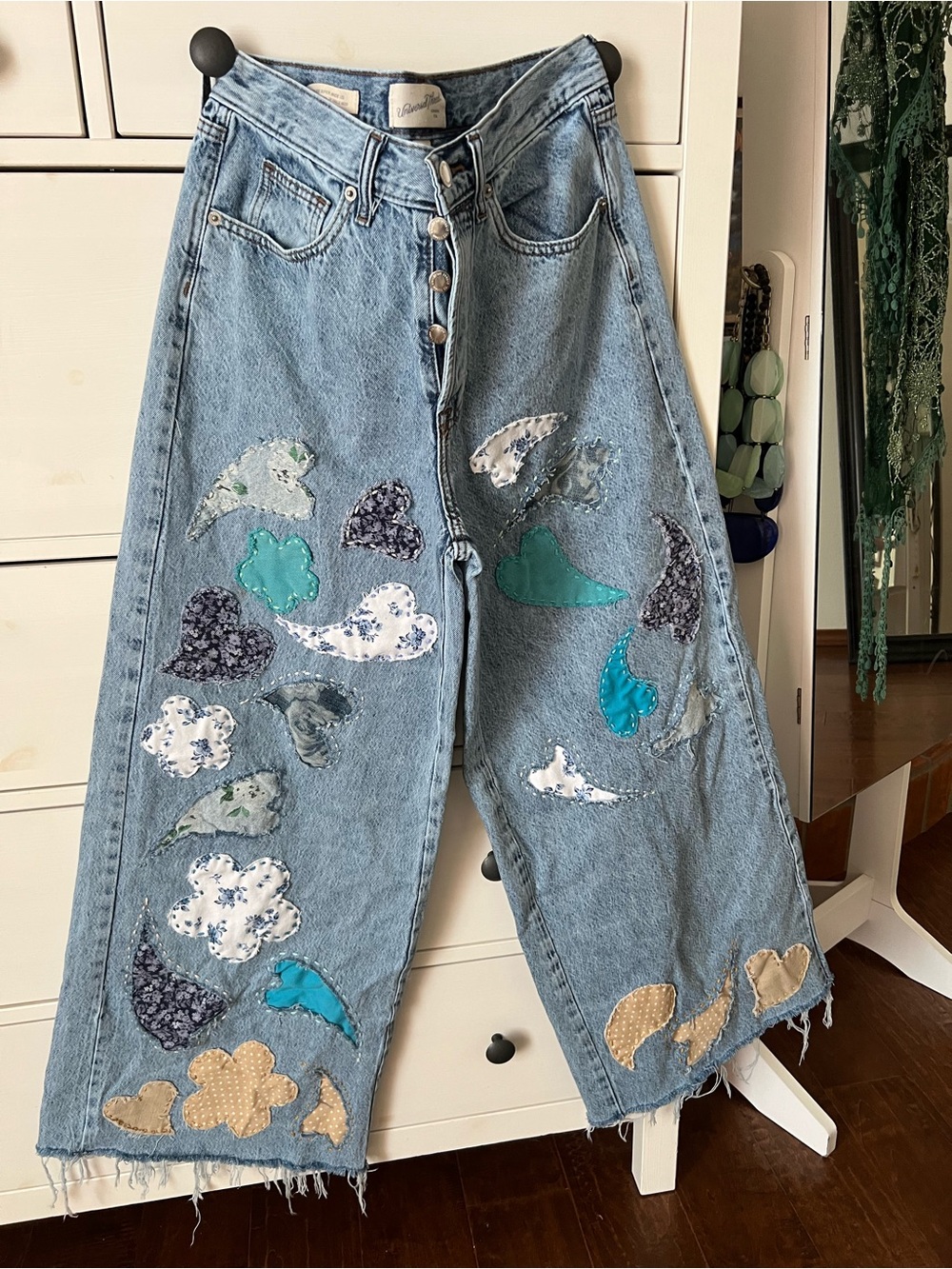 Universal Thread Light Blue Patchwork mid rise super Wide-Leg Jeans